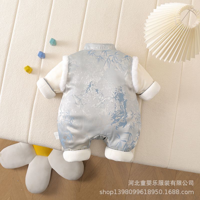 Men's and women's jumpsuits, chinese style, baby clothes, baby's full month, 100 days, one year old, thickenedlong sleeves, trendy