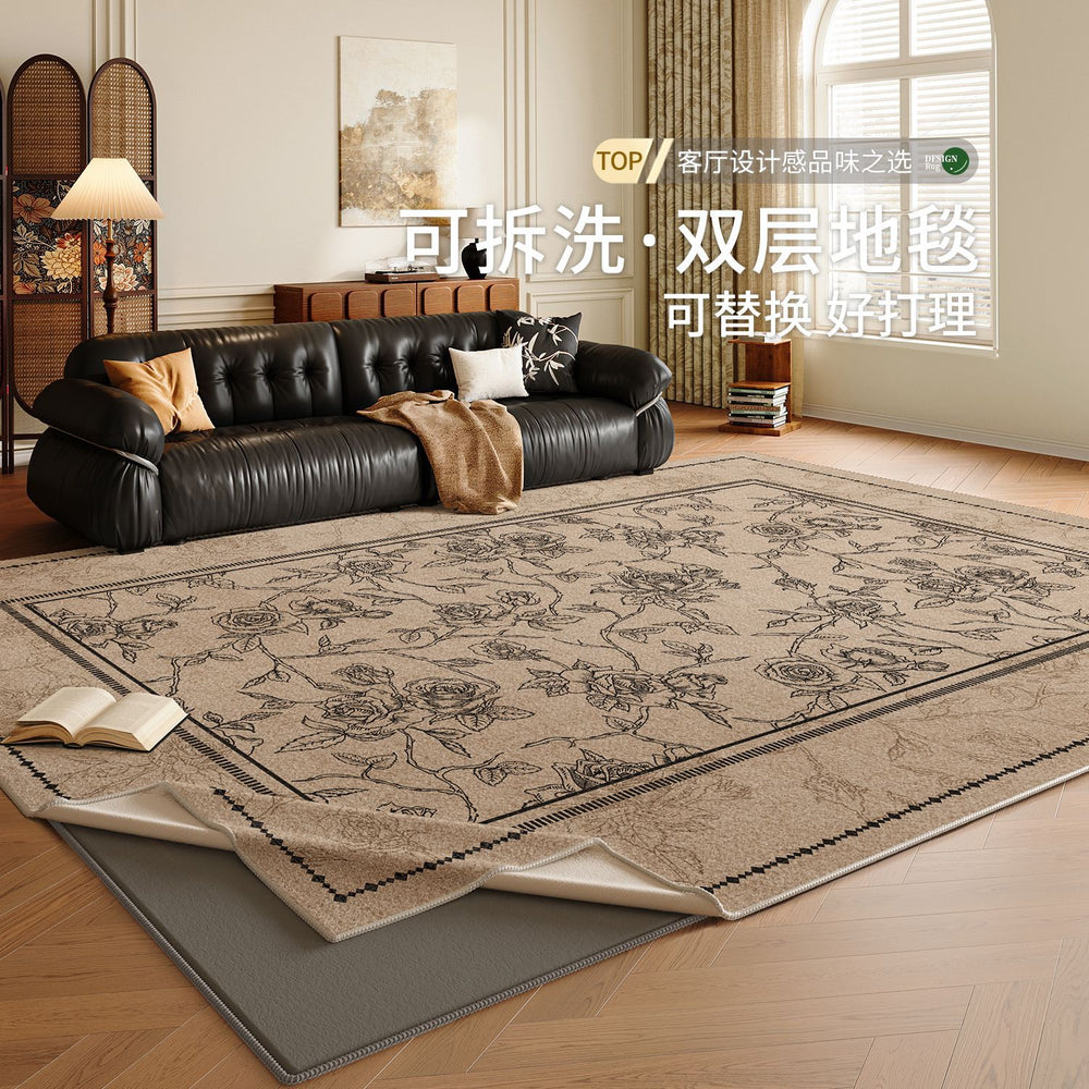 Removable and washable carpet living room frenchretro double layer machine washable sound insulation mat medieval style easy-care bedroom bedside blanket