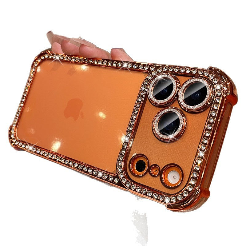 apple 17 pro max rhinestone phone case - four-corner full coverage, iphone 15 electroplated premium design