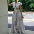 C8586   new short-sleeve tie-up top and wide-leg pants plus size two-piece set - cross-border e-commerce outfit