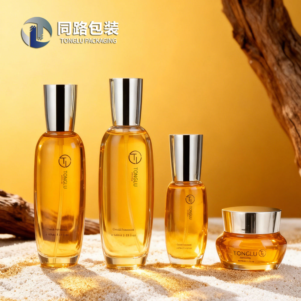 Ready-to-ship cosmetic glass bottle set: 120ml high-end lotion and serum decanters, 50g facial cream glass jars