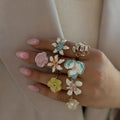 Fashion cross-border ins oil drop flower ring fashioneasiest for matchniche stylesense of design pearlescent opening adjustable hand jewelry