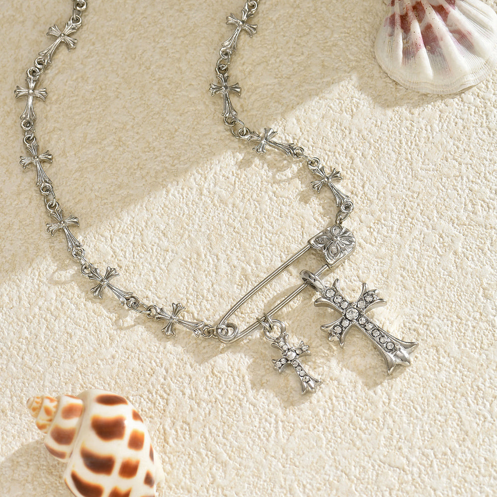 Customized sweater chains, european and american cross-border jewelry, niche design cross necklaces, sweet & cool hip-hop style necklaces