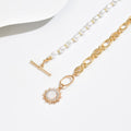 European and american cross-border jewelry niche ins splicing imitation pearl chain necklace personalized sunflower pendant clavicle chain for women