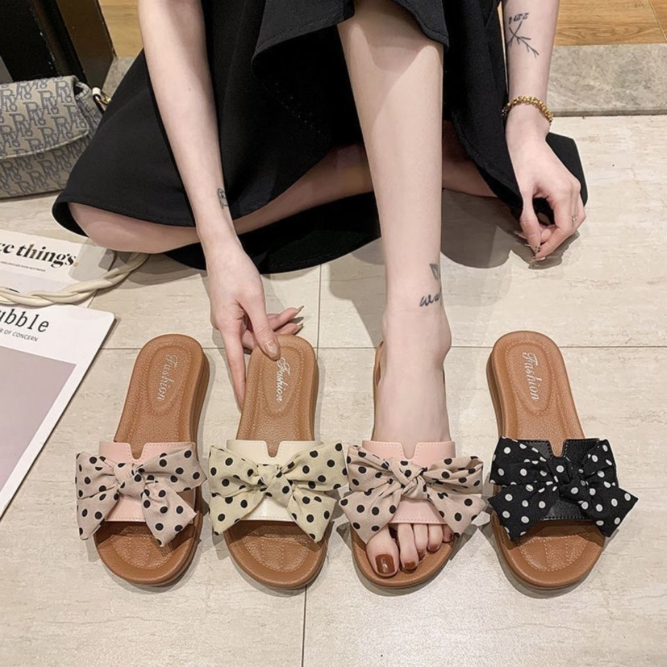 2025 summer bowknot slippers - trendy women's outdoor slides, fairy style, beach-friendly, non-slip platform sandals