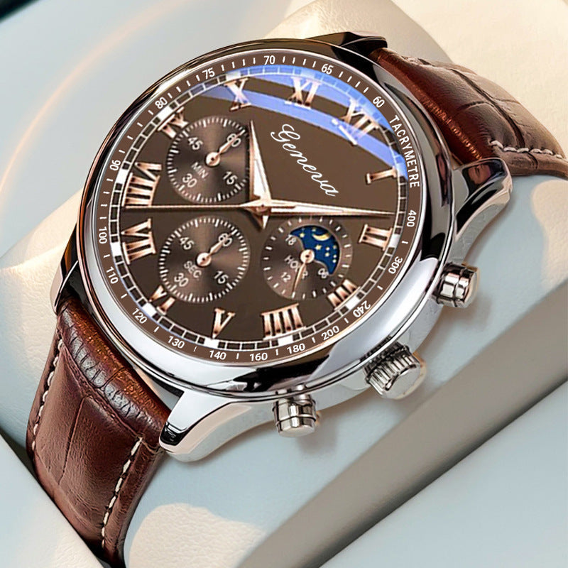 New geneva business quartz sports watch casual leather strap men's watch brown black wholesale