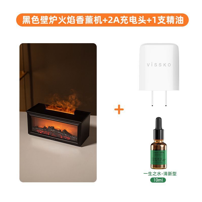 New fireplace simulation flame aroma diffuser humidifier - perfect for office, living room, bedroom, or desktop. features a small, color-changing ambient light