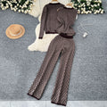 Fashion retro jacquard suit women's small fragrant style sleeveless knitting waistcoat sweatercardiganoutwear wide leg pants