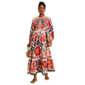 Shipped: cross-border e-commerce, , standalone store, printed maxi dress with long sleeves and tie-waist, casual style