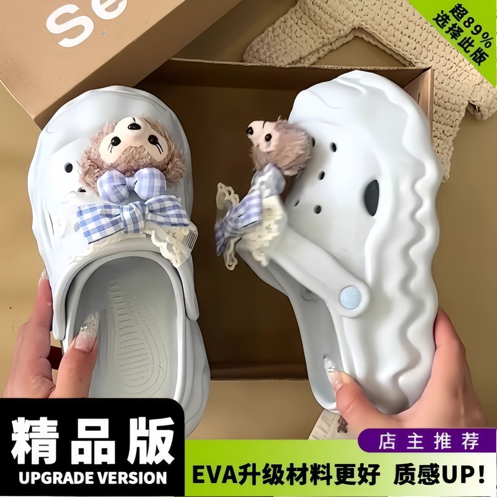 Thick sole heightenedcute cartoon shirley rose crocs women's 2026 summerfashioneasiest for match stepping on shit toe slippers