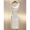 European and american cross-border women's summer new french elegant fashion satin sleeveless slim-fit midi dress