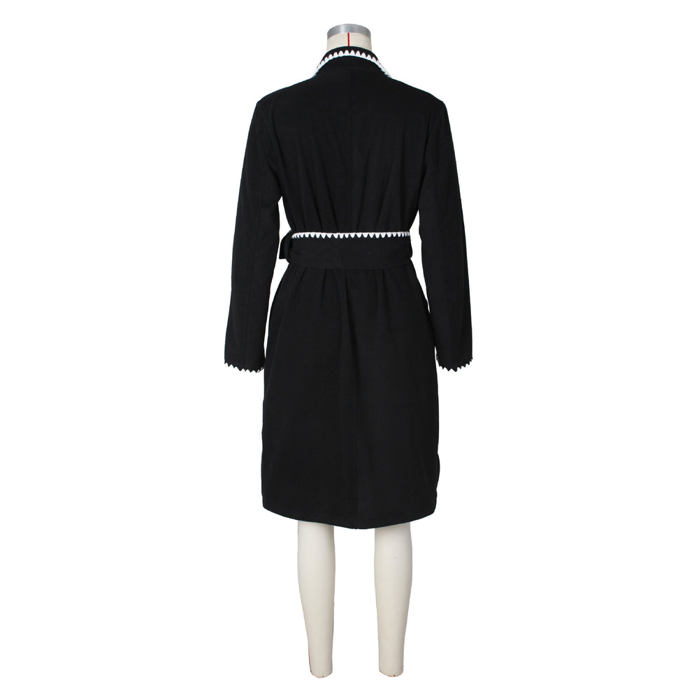 spring european women's wool blend long sleeve knit turn-down collar long coat loose trench coat outerwear