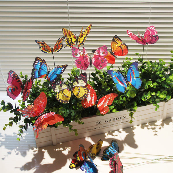 Gypsy 10 + 7 Double Layer Plug Rod Butterfly Glitter Butterfly 10 Pack Gardening Party Decoration Event Arrangement Butterfly
