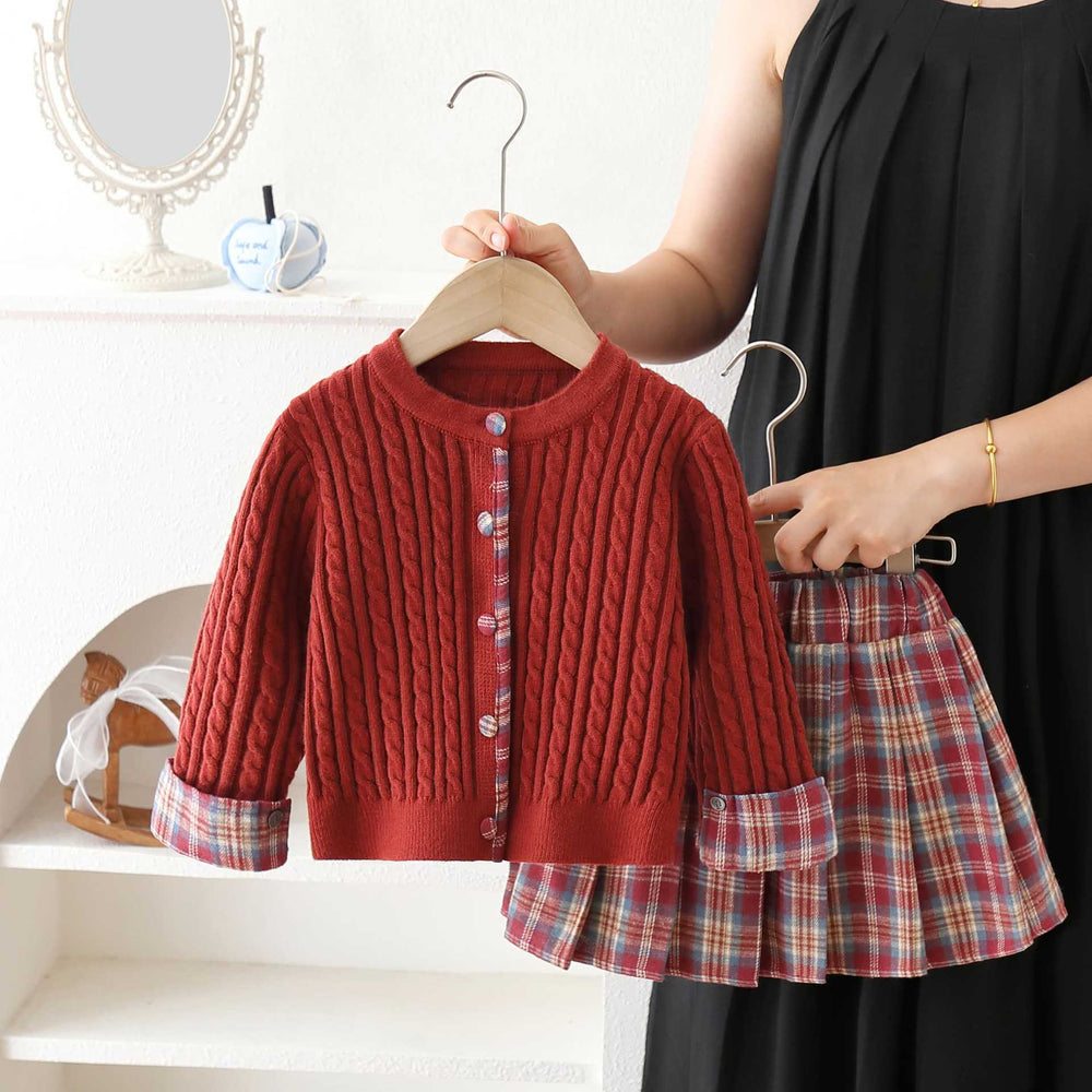 Girls' sweater set - new  autumn/winter collection - cable knit, preppy style, pleated skirt two-piece outfit
