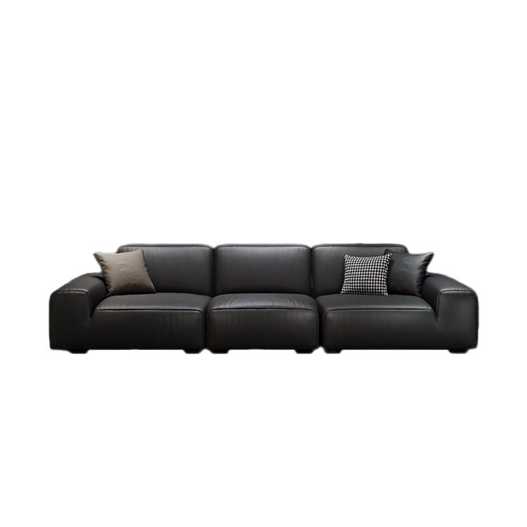 New arrival big black cow sofa italian normcore modern casual living room genuine leather tofu block straight latex sofa