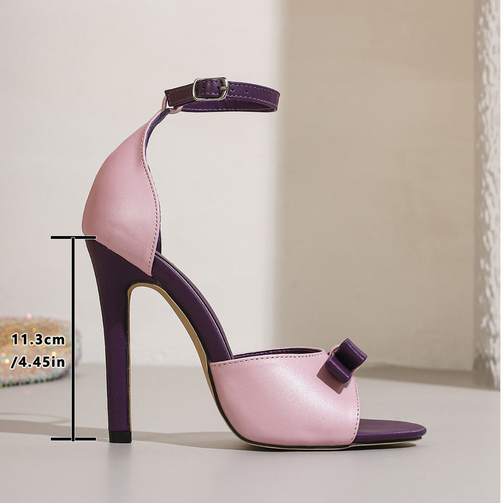 2025 summer new women's shoes bowknot open-toe ankle strap pink-purple sexy high heel sandals stiletto heel