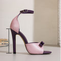 2025 summer new women's shoes bowknot open-toe ankle strap pink-purple sexy high heel sandals stiletto heel