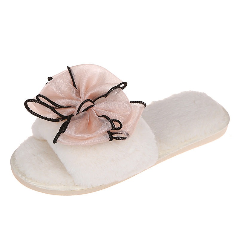 plus sizebows fur slippers for women autumn winter indoor and outdoor flats open toe summer air-conditioned slippers