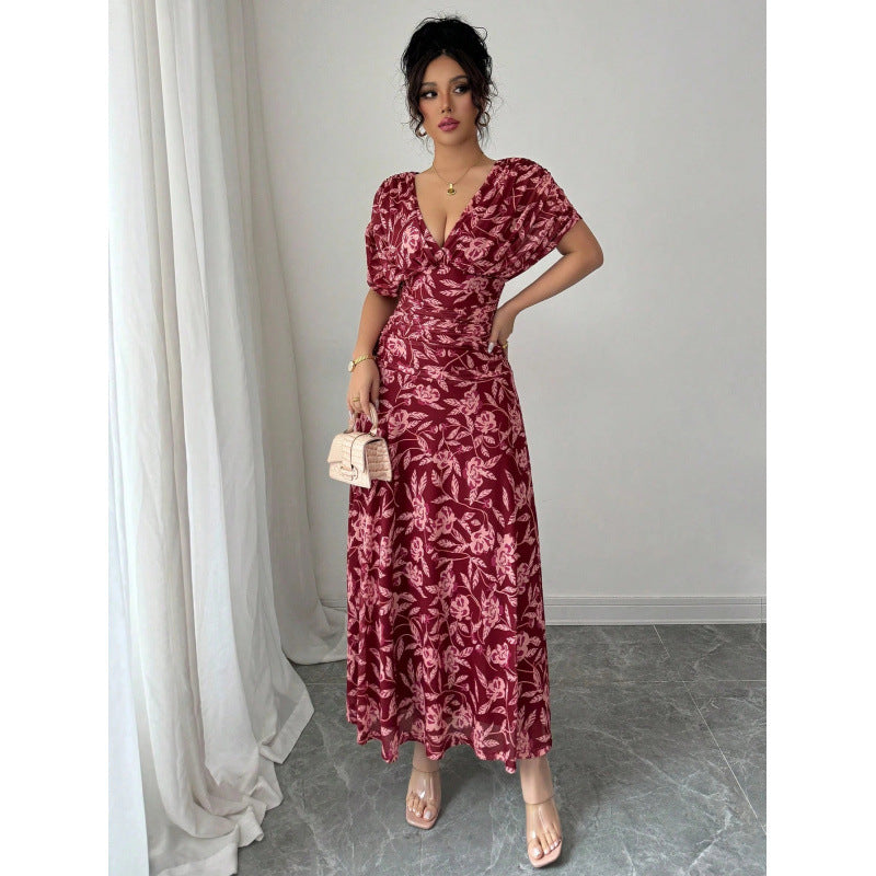 Ebay fashion cross-border export women's short-sleeved dress medium long skirt