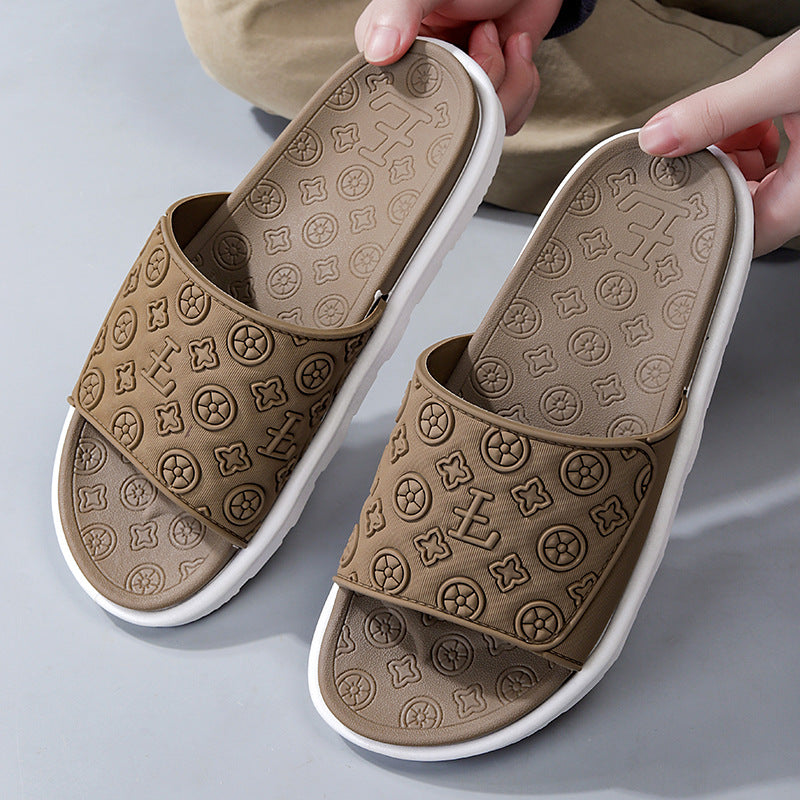 Women's summer slippers - versatile platform sandals for men and women - embossed chunky sole slides - fashionable and comfortable casual thong sandals