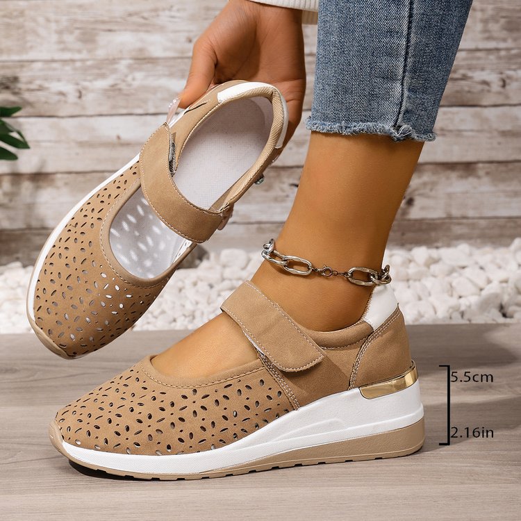 Exportplus size hole flats women's  summer new lightweight cut outthick sole velcro sandals  cross-border