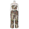 e-commerce: european and american style women's sexy lace-up bandeau top and tassel-trimmed trousers, jacquard fashion set