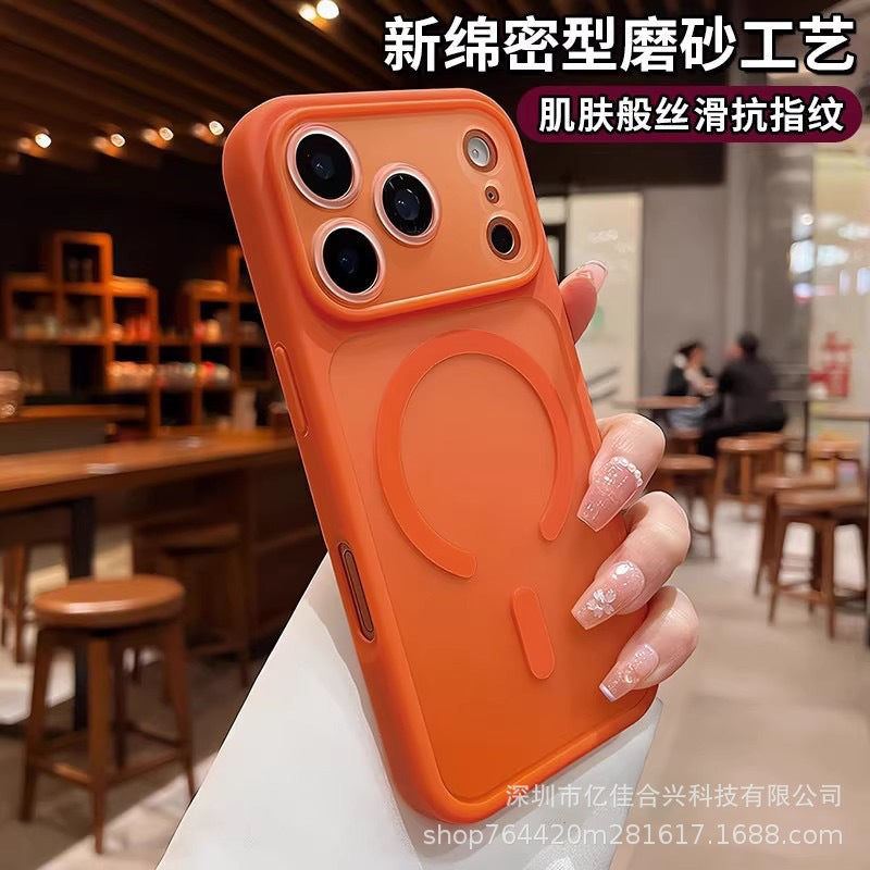 Creative detachable lens compatible iphone 17 pro max soft-touch sand magnetic phone case, iphone 14 drop-proof