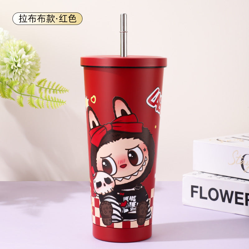 new arrival cartoon thermos cup stainless steel liner coffee cup high-looking large-capacity portable straw water cup batch