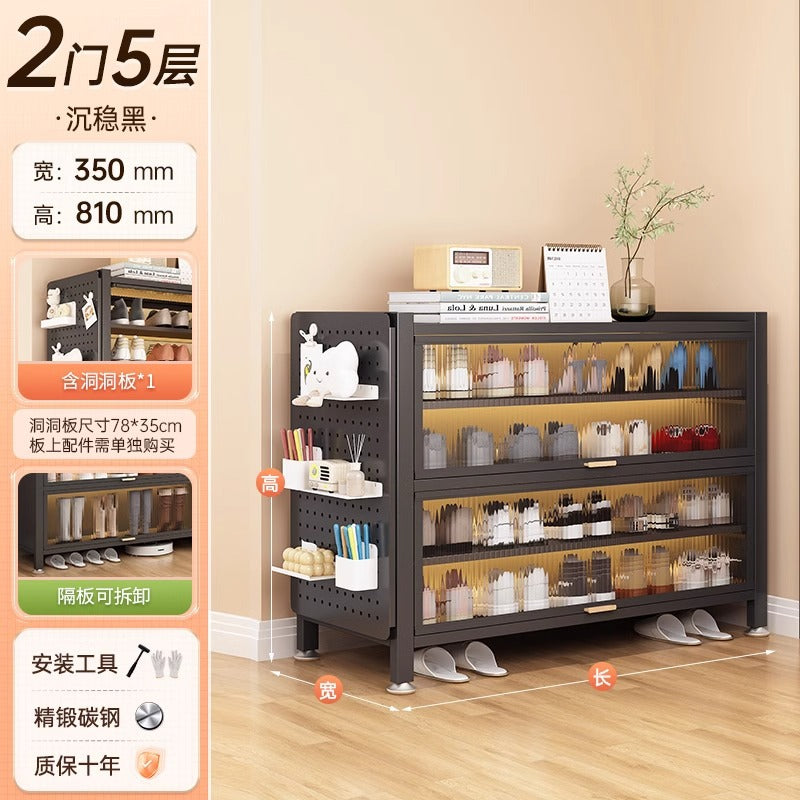 Steel shoe cabinet for home, all-in-one entryway cabinet, multi-layer large capacity storage cabinet, metal dustproof shoe rack