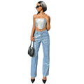 European and american style straight-legjeans  export women's summer street casualhigh waist bronzing casualpants