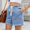 European and american cross-border e-commerce summer new arrivals:  independent store washed, rolled-hem, elastic waist, drawstring denim shorts for women