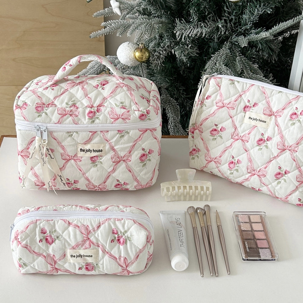 Rustic floral makeup bag - large capacity cosmetic organizer, portable handheld toiletry bag, makeup pouch for students