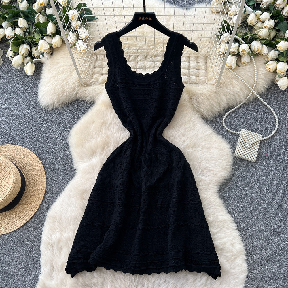 French white sleeveless knittingdress women's summer new arrival cool cut out waist slimming look a-line skirt qianjin style