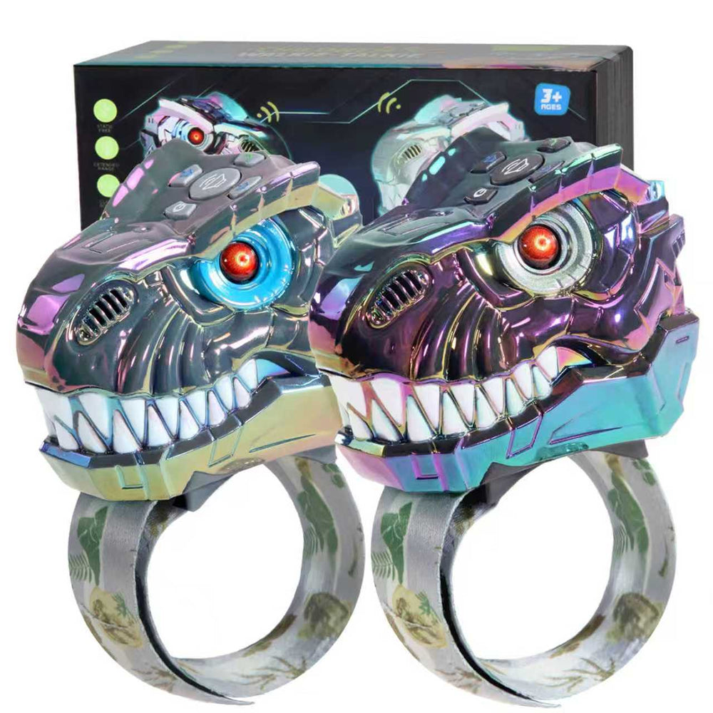 popular colorful mechanical dinosaur head sound and light children's interactive walkie-talkie flash music overlord wrist toy