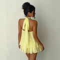European and american cross-border  new collection: slim-fit, sexy, backless, halter neck, cinched waist top with flared mini skirt dress for women