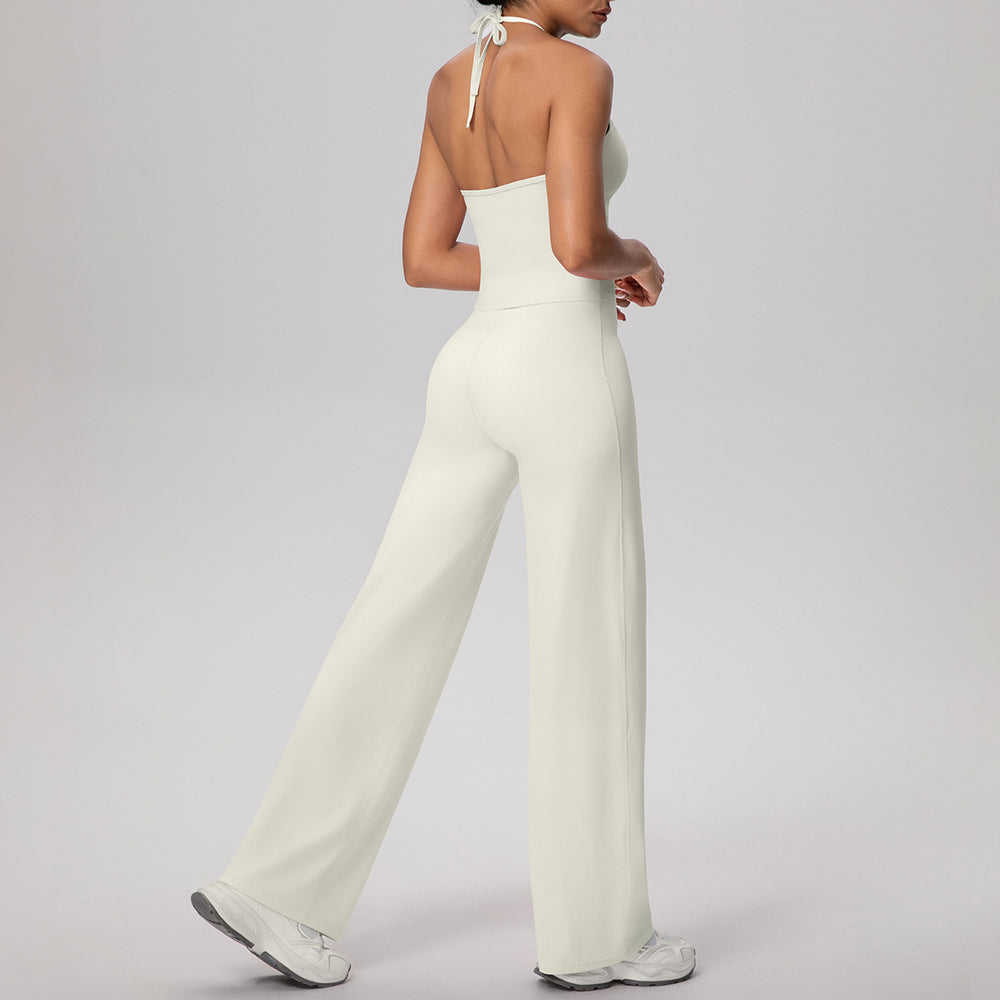 pure color brushed beautiful back tight strap halterhigh waist yoga suit sports running fitness two-piece set