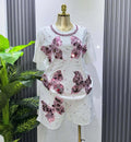 Fashionsuit european goods sense of design butterfly diamond short-sleeved t-shirt tops women + elastic waist wide-leg shorts two-piece set