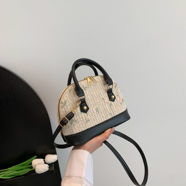 Straw shell bag women's retro high-end handbag 2025 new fashion lace embroidered shoulder messenger bag