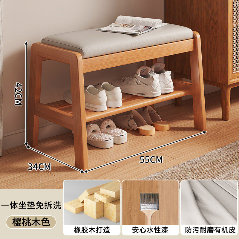 Solid wood shoe change stool household small narrow shoe rack seat stool integrated soft bag seat cushion test door bench shoe stool