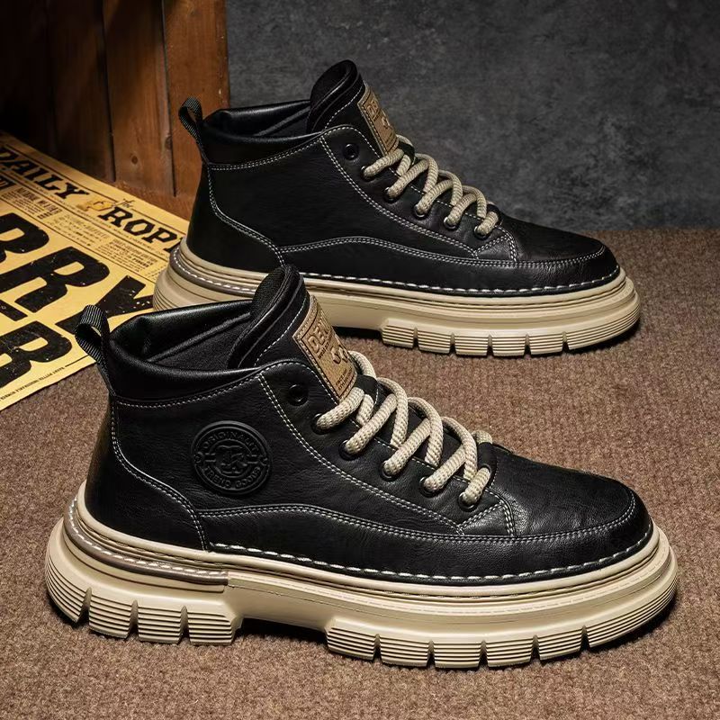 Boots men's high-top spring british style retro genuine leather mencasual leather shoes mid-top waterproofworkwear boots