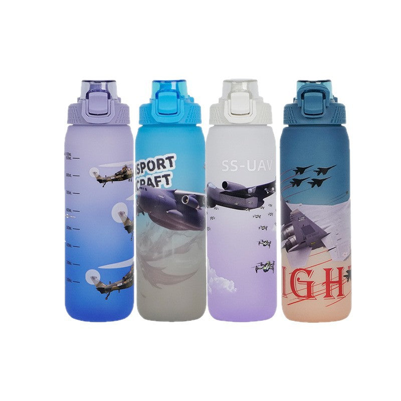Food-grade sports water bottle with leak-proof, spring-loaded lid. large capacity, suitable for home use, outdoor activities, and easily portable. made of durable, shatter-resistant plastic