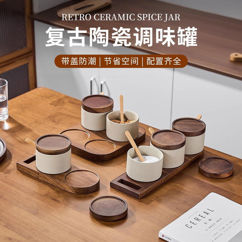 Japanese ceramic seasoning jar set - salt, msg, chicken bouillon, chili sauce, condiment storage for home kitchen, commercial restaurant, and hotel use