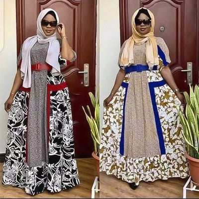 European and american export   round neck colorful striped chiffon african plus size cross-border women's dress