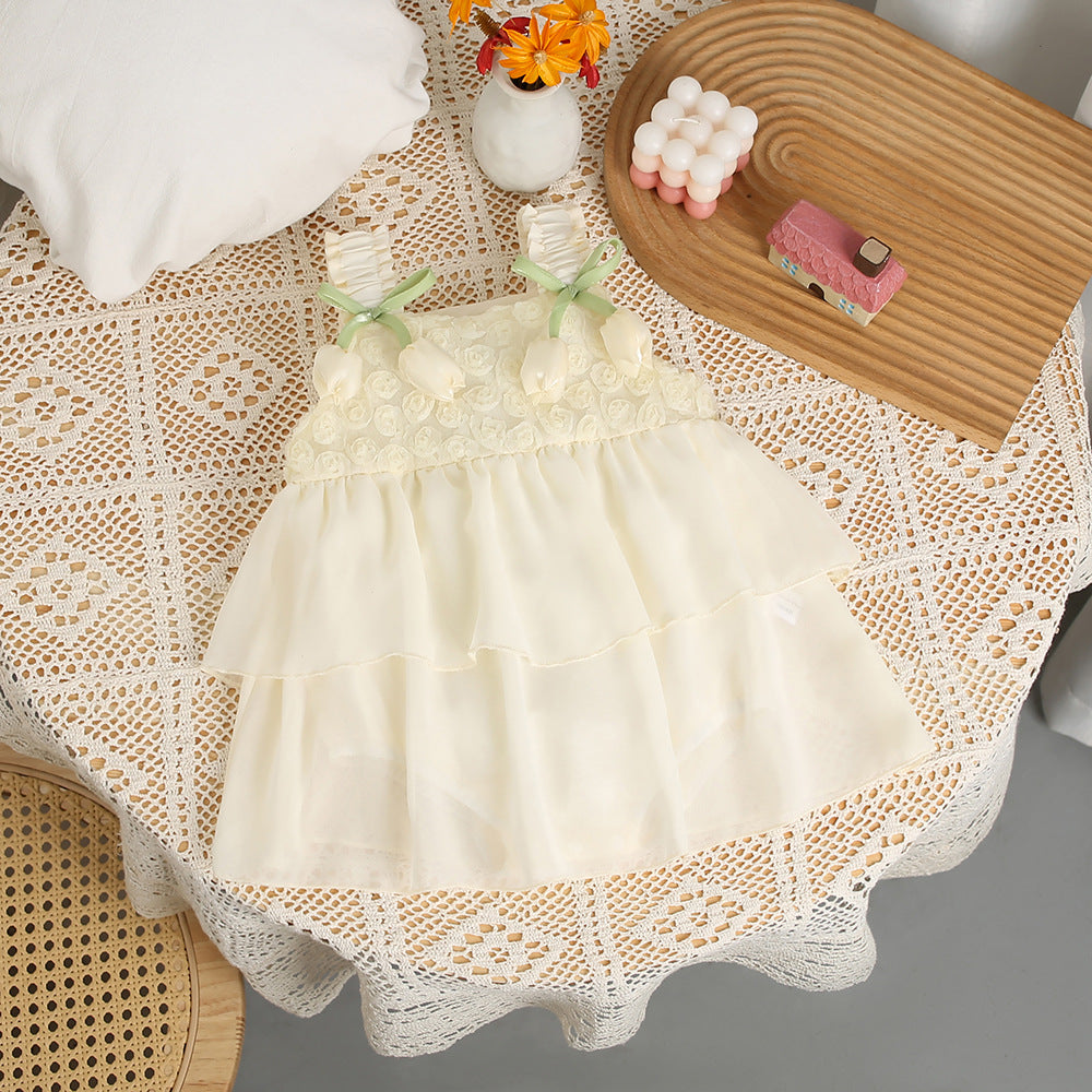 Newborn baby girl summer sleeveless romper dress - princess style, 100-day celebration, super cute suspender summer dress