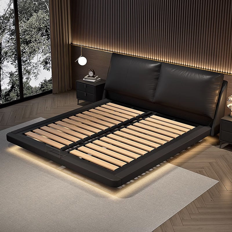 Italian normcore suspended bed modern casual leather bed master bedroom popular bed soft bed with backrest down leather bed