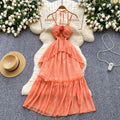Beach vacation style cami dress - women's summer 3d floral ruffle hem bodycon maxi dress - unique, beautiful, and effortlessly chic