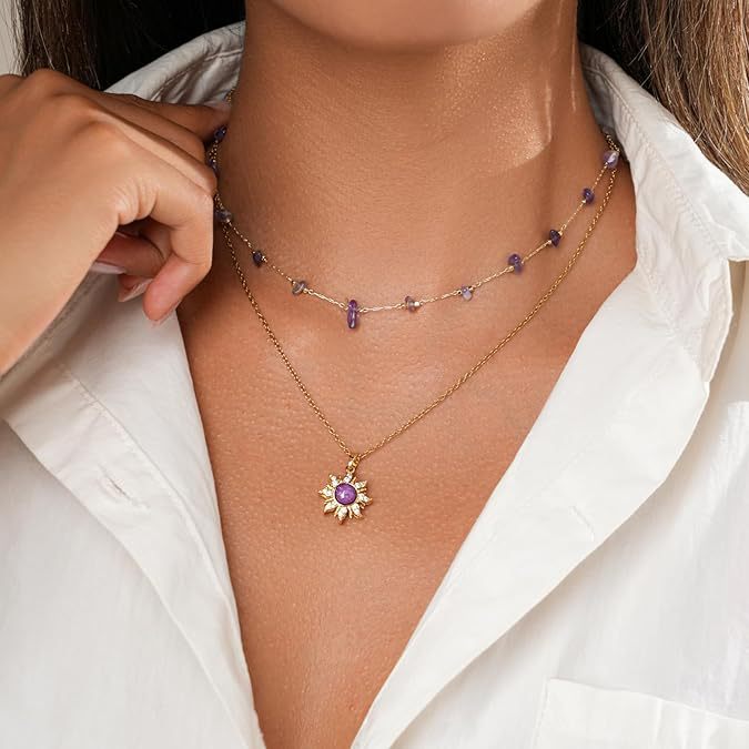 European and american opal necklace retro dopamine barbie necklace copper sun crown heart pendant inlaid zircon pendant