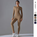 New solid color double-sided brushed breathable high-stretch compression long sleeve yoga set - activewear running fitness two-piece outfit