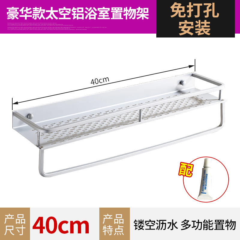 Silver Space Aluminum Bathroom Mirror Front Shelf Cosmetics Tray Wash Desk Toilet Storage with Towel Bar